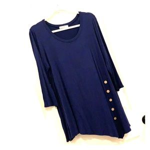 Asymmetrical Navy Tunic with Button Detail